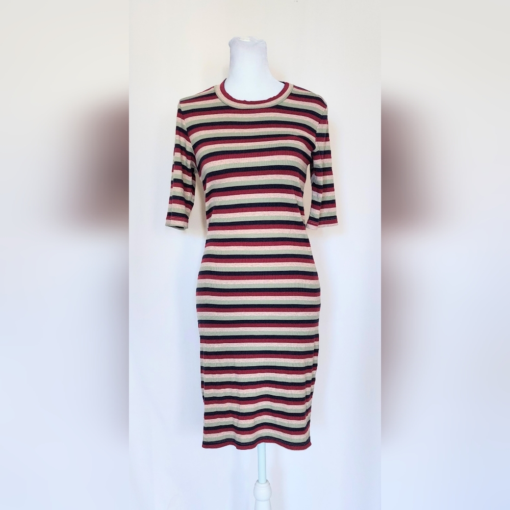 Anthropologie Stateside Short Sleeve Strippes Ribbed Shirt Dress Size Medium